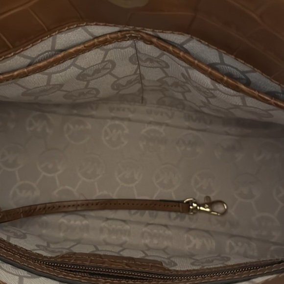 MICHAEL KORS HAMILTON WALNUT BROWN CROC LEATHER CENTER STRIPE SATCHEL - Picture 11 of 11